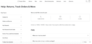 American Eagle's return policy site shows easy accessible information and access to customer service.